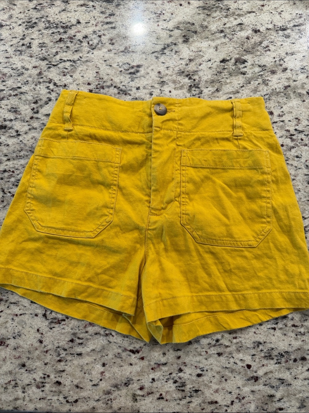 Maeve Mustard High-Waist Cotton Shorts